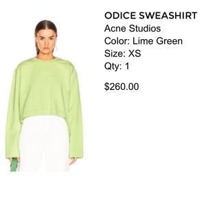 Acne Lime green Odice Embossed Cropped Sweatshirt. Like new